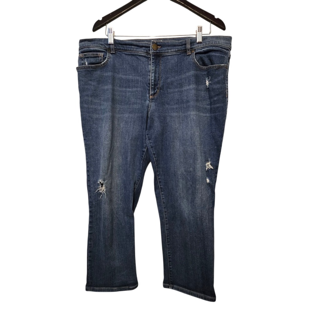 Ann Taylor Boyfriend Crop Jeans Womens Sz 16 Blue‎ Distressed Med Wash Relaxed